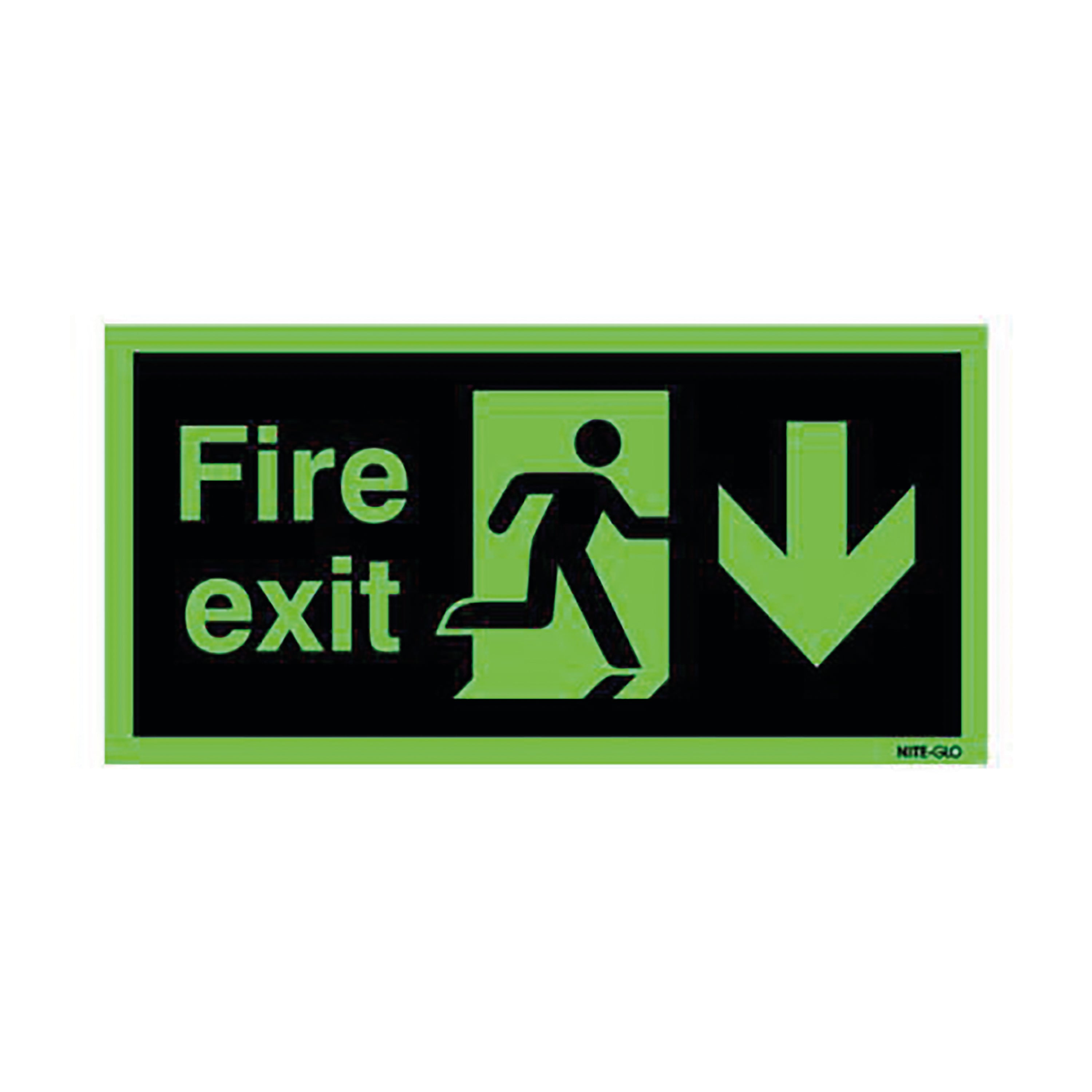Signs and Labels Safety Sign Niteglo Fire Exit Running Man Arrow Down Self-adhesive 150x450mm Ng28a/s