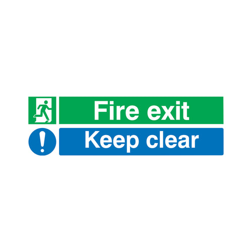 Safety Sign Fire Exit Keep Clear 150x450mm PVC EC08S/R