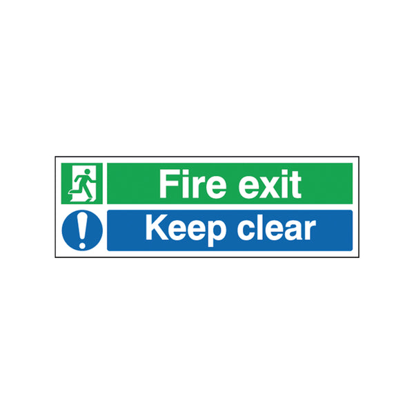 Signs and Labels Safety Sign Fire Exit Keep Clear 150x450mm Self-adhesive Ec08s/s