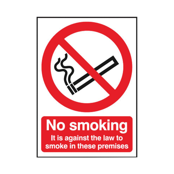Signs and Labels Safety Sign No Smoking It Is Against The Law To Smoke On These Premise Rigid Pvc A5 Sr72079