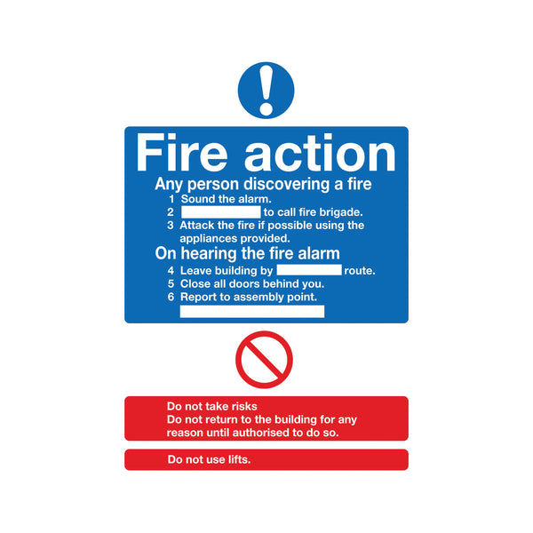 Signs and Labels Safety Sign Fire Action Words A4 Self Adhesive Fr03550s