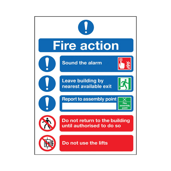 Signs and Labels Safety Sign Fire Action Symbols A4 Self Adhesive Fr09950s