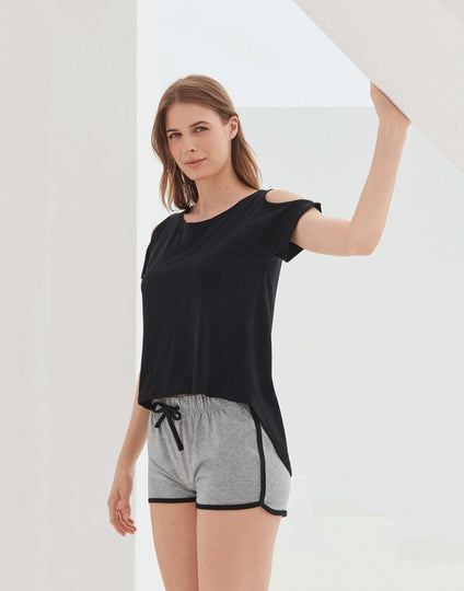 SF Clothing Ladies Drop Tail Shoulder Detail T-Shirt - ST233M