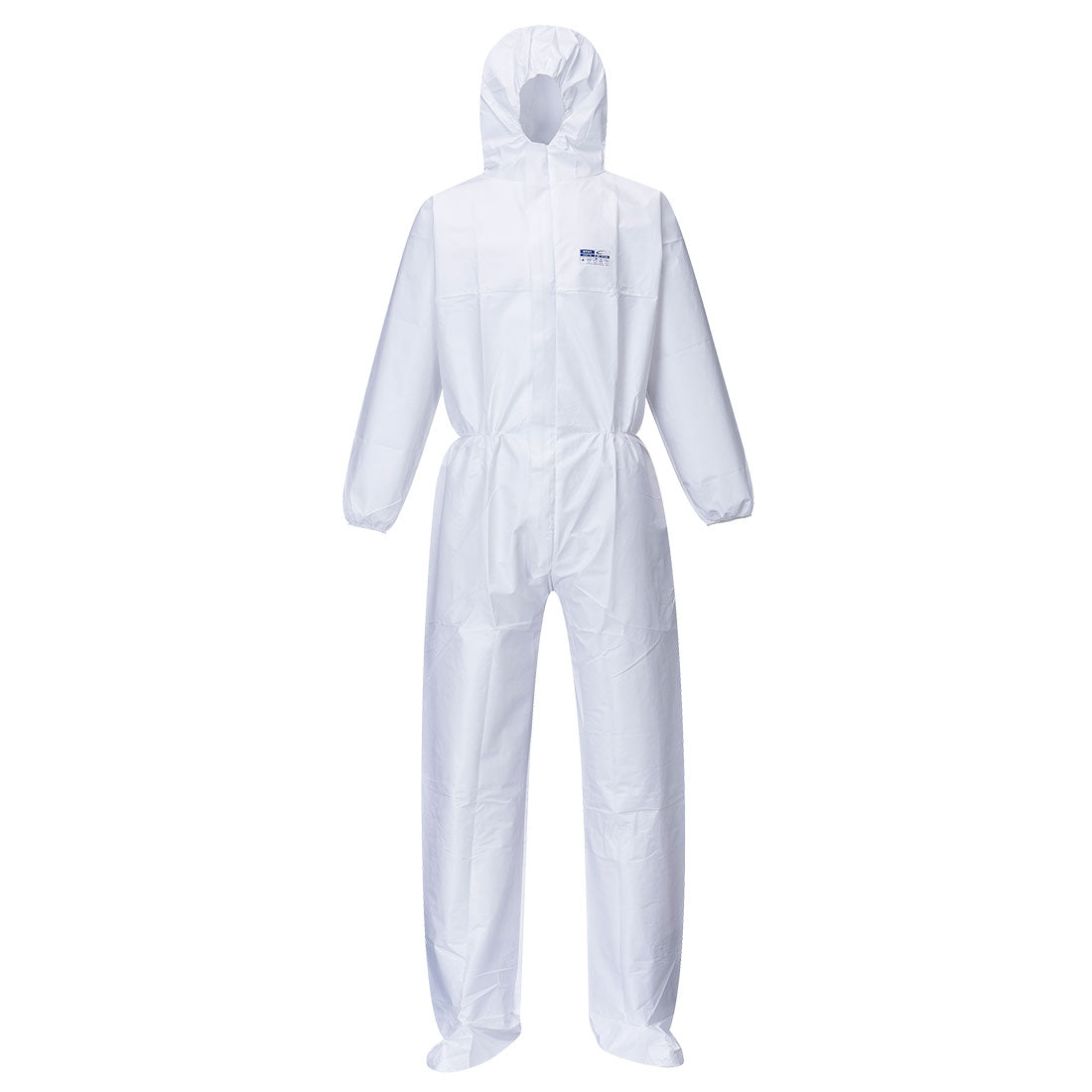 white Portwest Biztex microporous coverall with integrated boot covers.