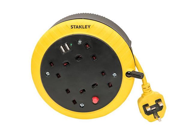 STANLEY Electrical Cable Reel 240V 13A 4-Socket + 2 USB 5m