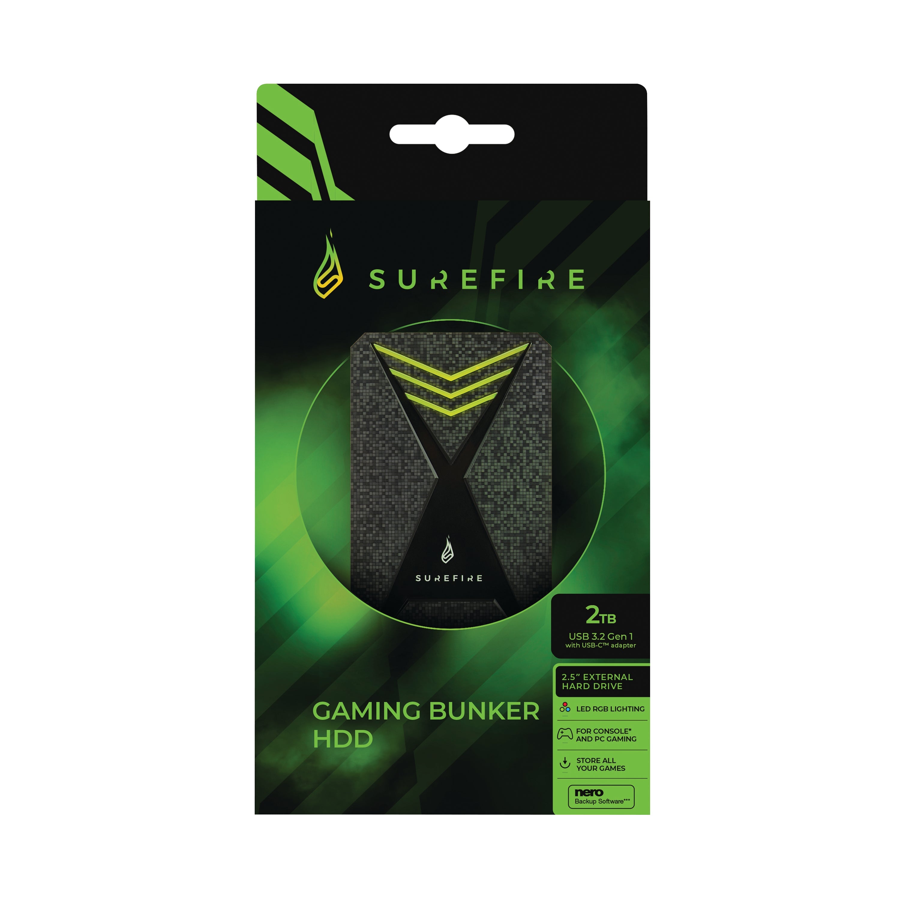Surefire Bunker Gaming Hdd 2.5in Usb 3.2 Gen1 2tb Black 50 Games 53682