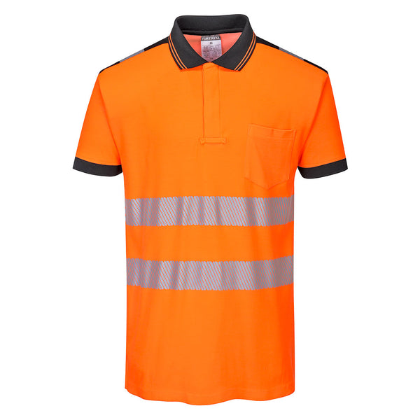 Portwest PW3 Hi-Vis Cotton Comfort Short Sleeve Polo Shirt - Orange/Yellow - T180 - [CLEARANCE]