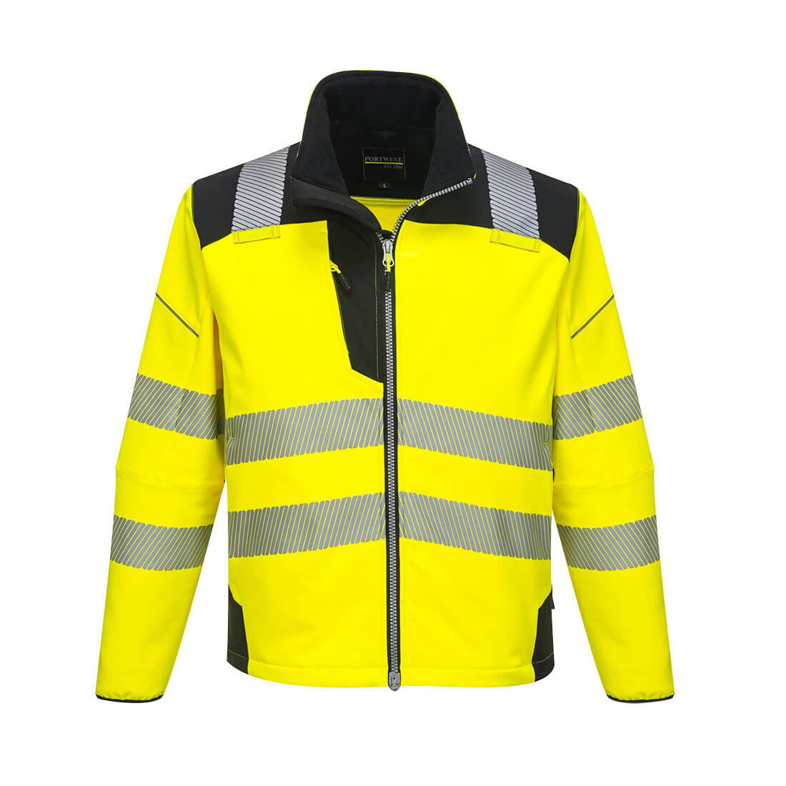 Portwest Hi-Vis Softshell jacket in yellow and black.
