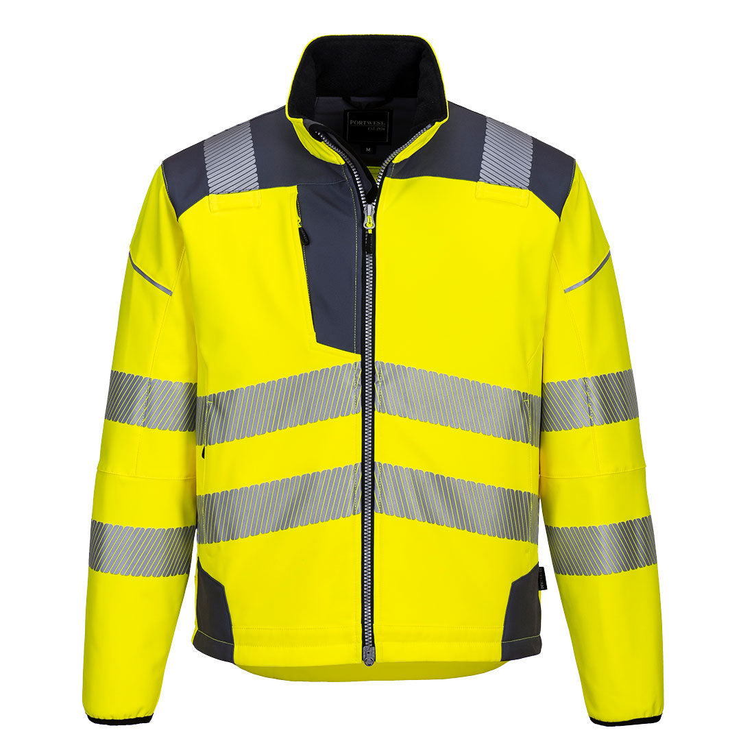 Portwest Hi-Vis Softshell jacket in yellow and grey.