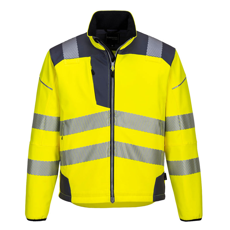 Portwest Hi-Vis Softshell jacket in yellow and grey.