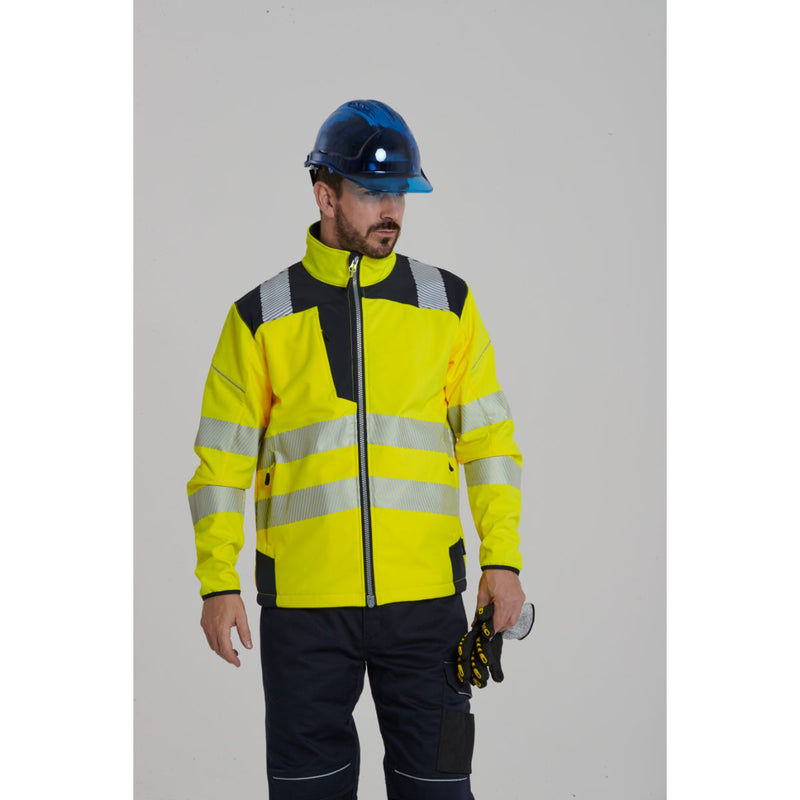 Side profile showcasing the fit of the Portwest   Hi-Vis Softshell.
