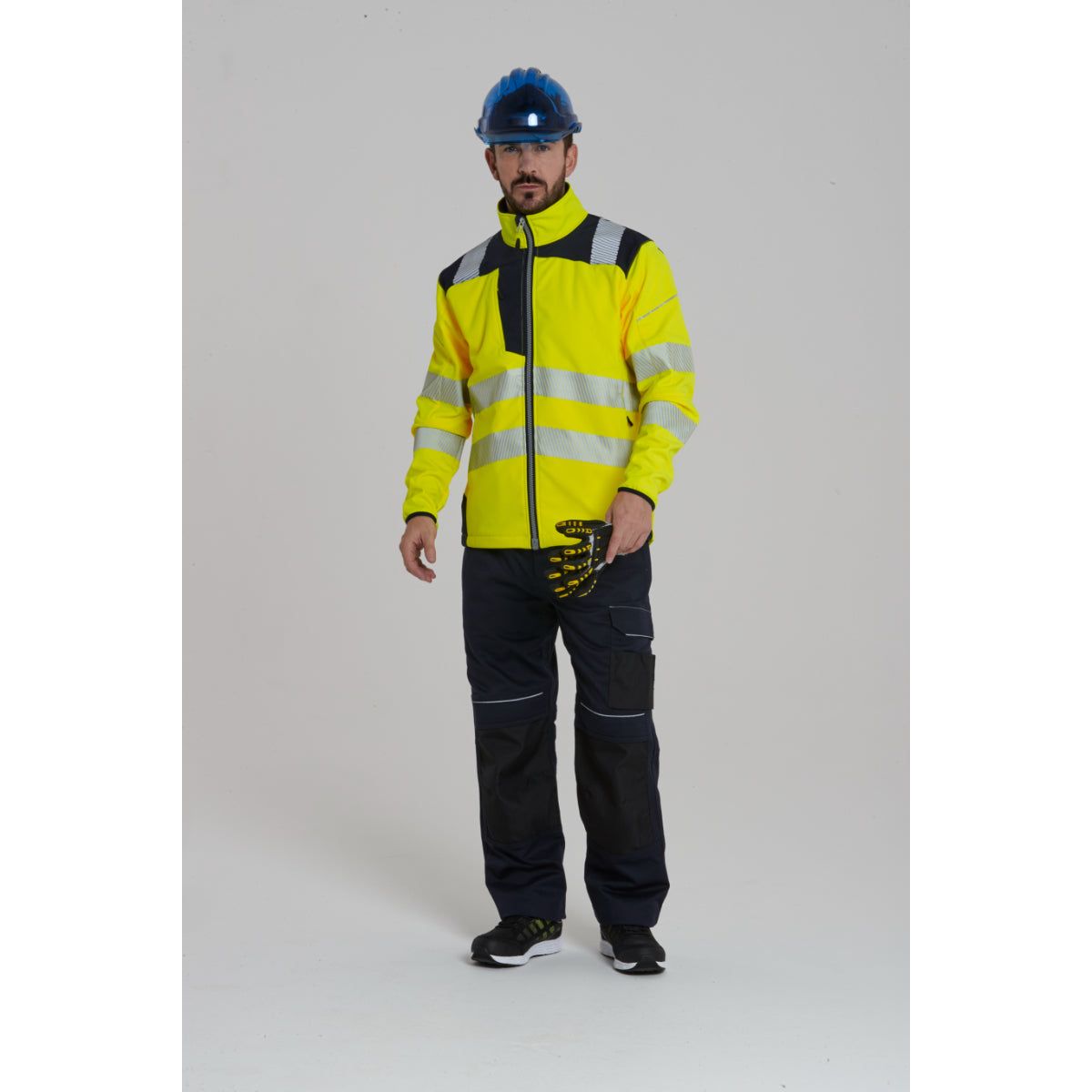 Angled view showing the Portwest   Hi-Vis Softshell jacket design.