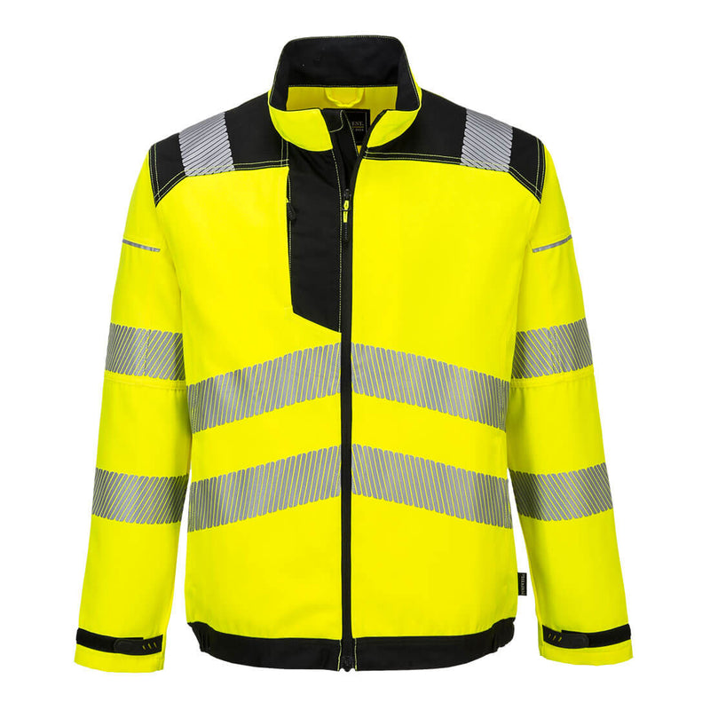 yellow and black Portwest PW3 hi-vis work jacket.