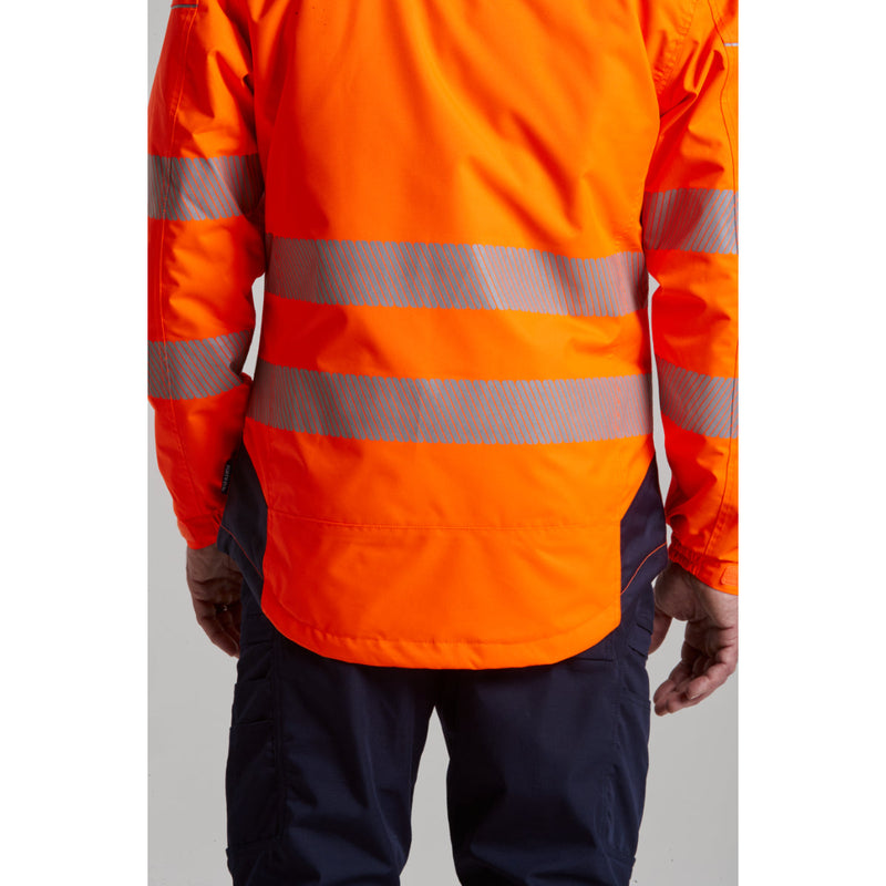 Man zipping up the hi-vis work jacket, revealing the inner pocket.