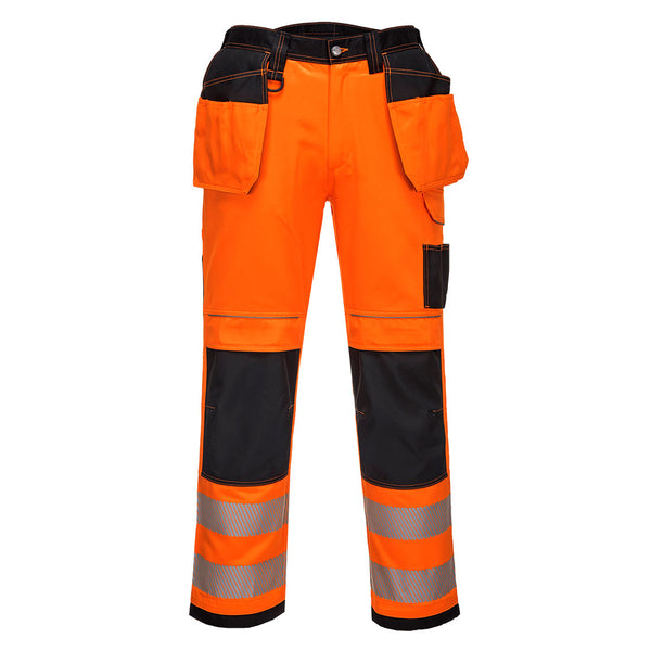 Portwest PW3 Hi-Vis Holster Work Trousers in orange/black.