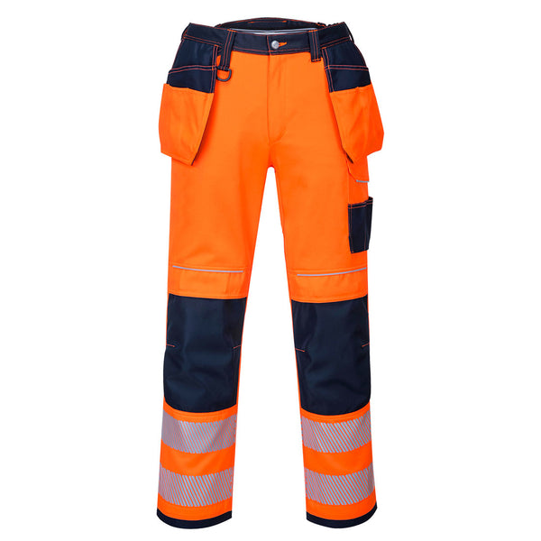 Portwest PW3 Hi-Vis Holster Work Trousers in orange/navy, short.