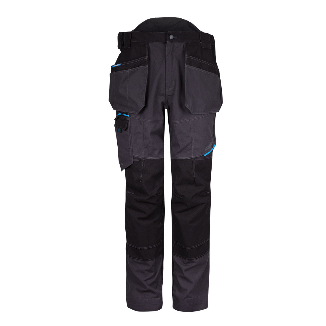 Grey Portwest WX3 holster trousers (T702) with black contrast panels 