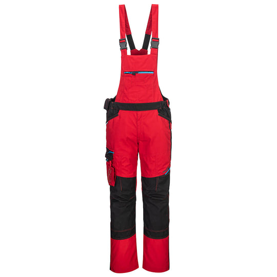 Model wearing the Portwest WX3 Bib and Brace (T704), showcasing its ergonomic fit.