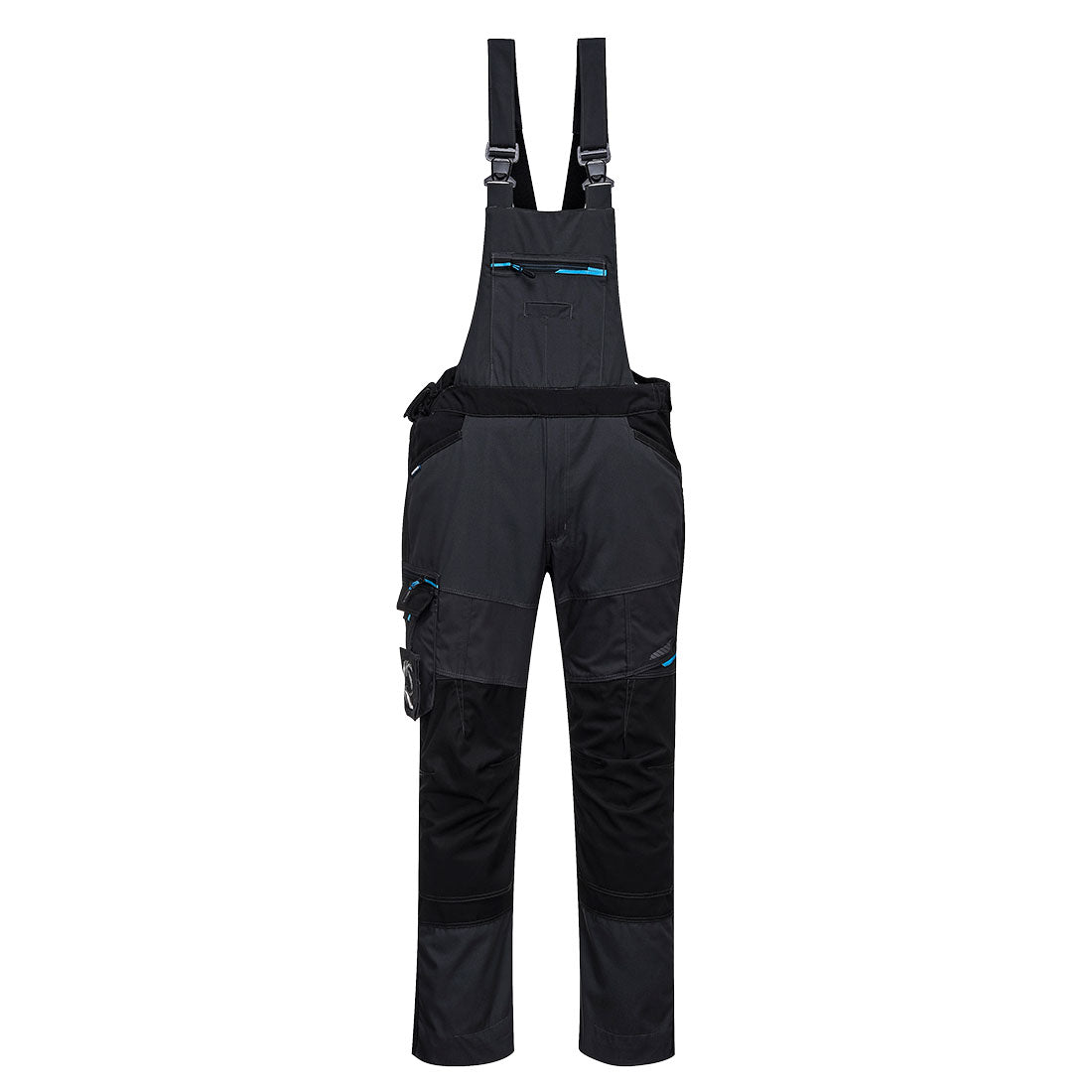 Portwest WX3 Bib and Brace (T704) in a sleek metal grey and black design for a professional look.