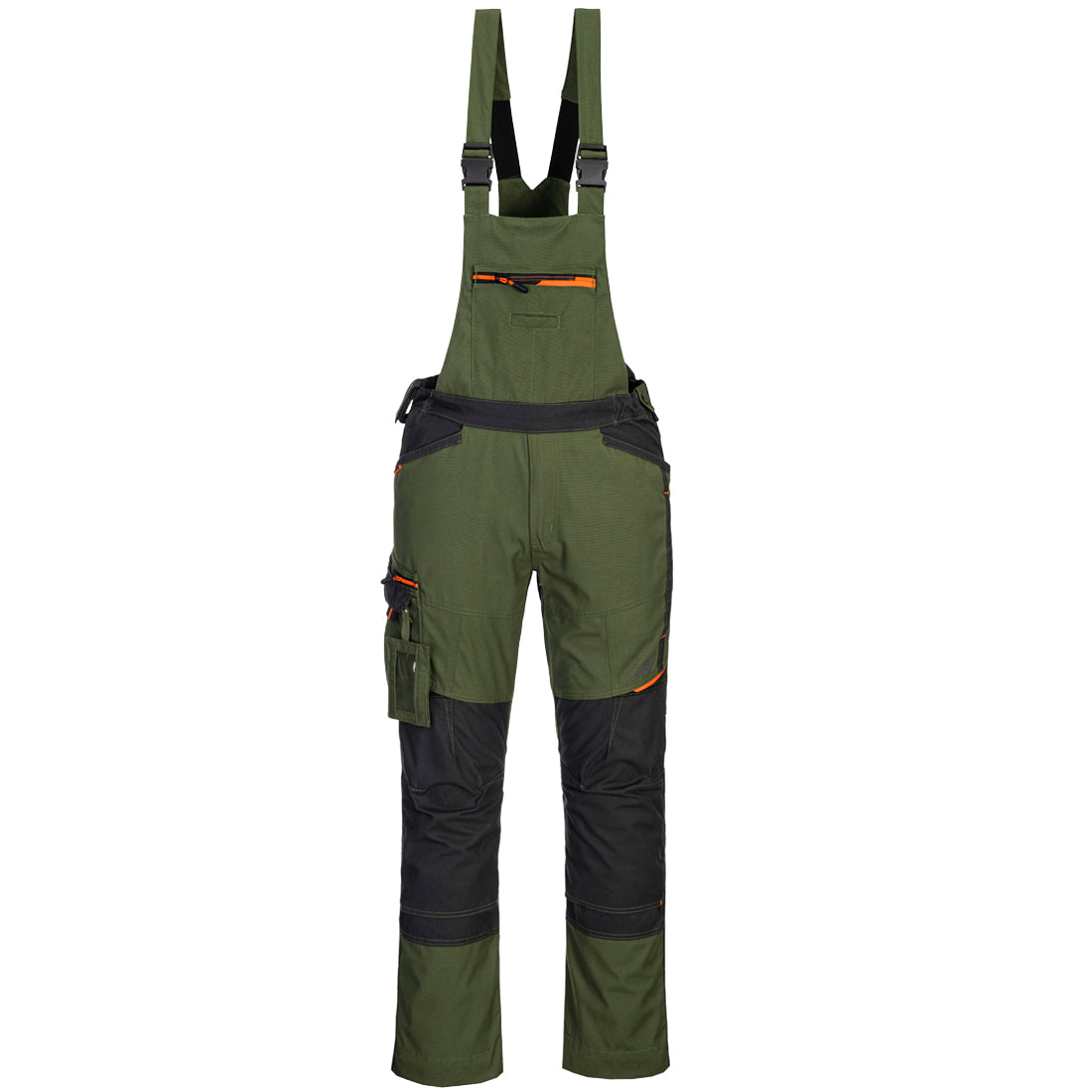 Portwest WX3 Bib and Brace (T704) in a professional Persian Green and black combination.