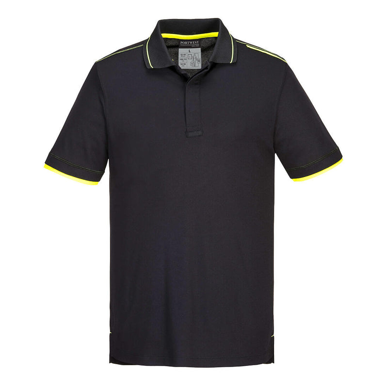 Portwest Eco Polo Shirt Tmade from sustainable materials in black.