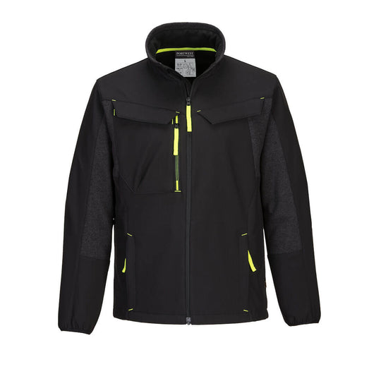 Portwest WX3 Eco Hybrid Softshell Jacket 2L in black.