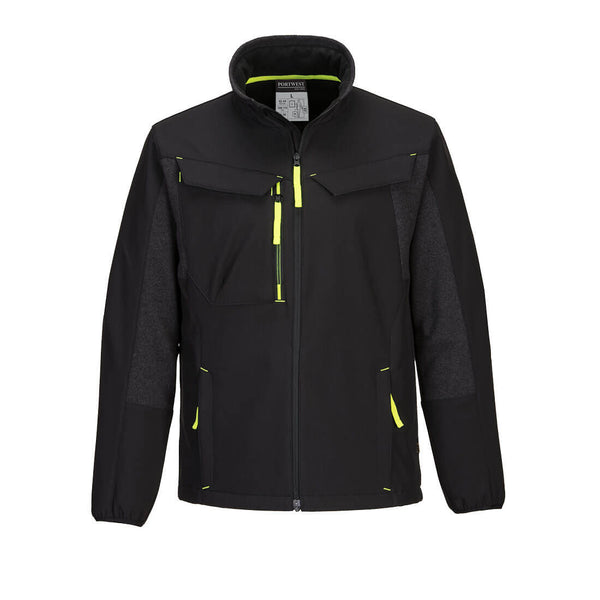 Portwest WX3 Eco Hybrid Softshell Jacket 2L in black.
