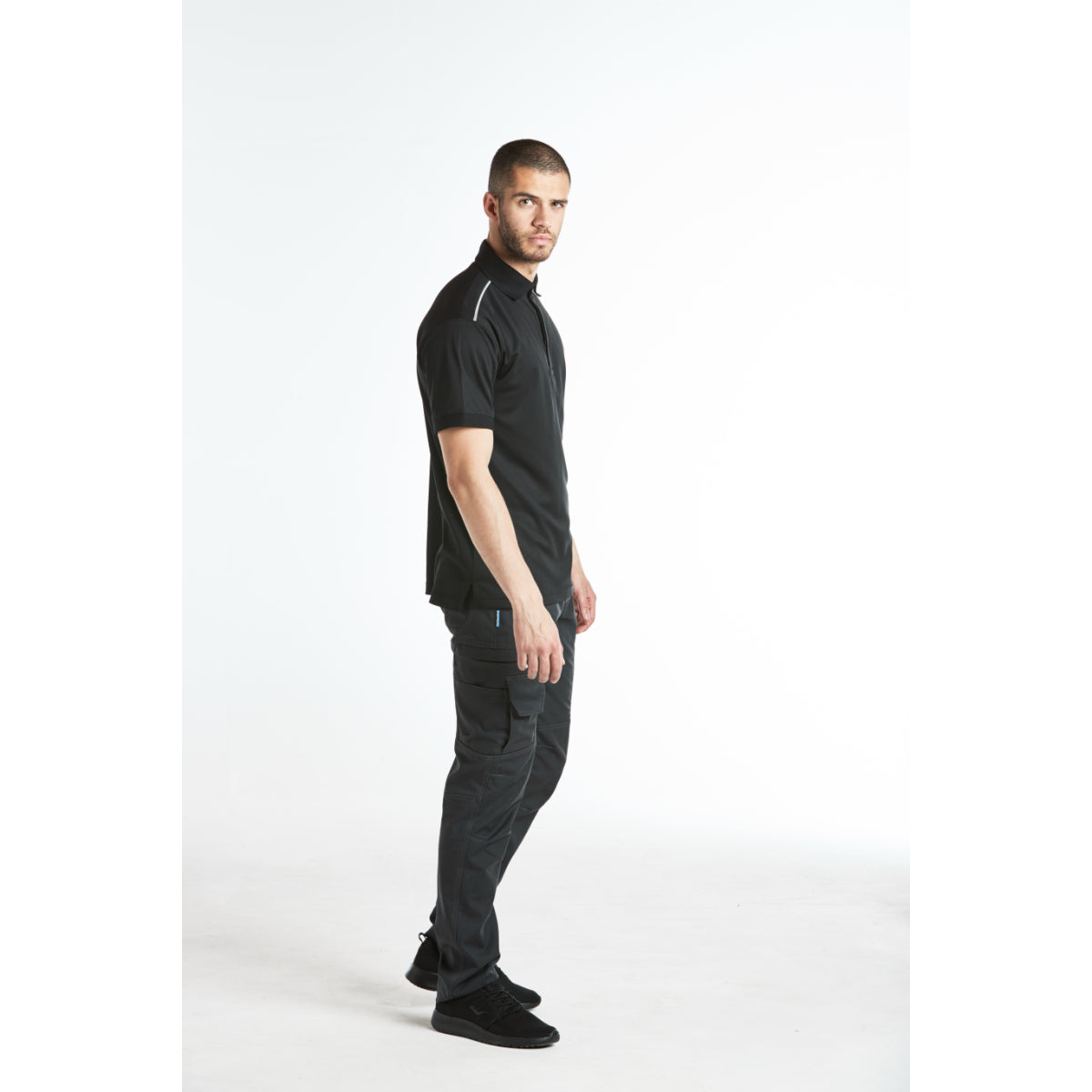 Black jacket and trousers workwear set – industrial full look