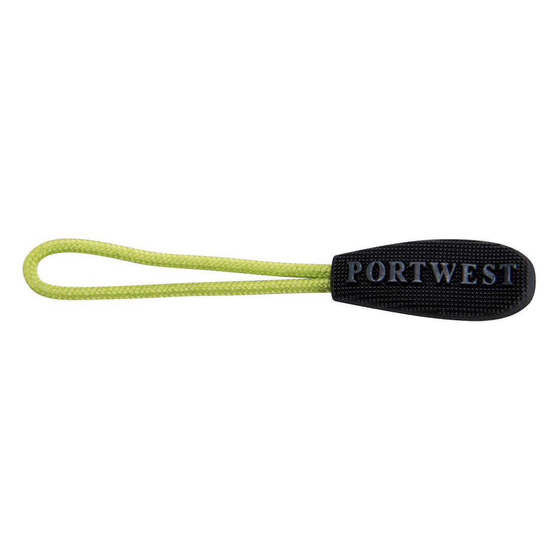 Lime green Portwest T900 replaceable zip pullers.