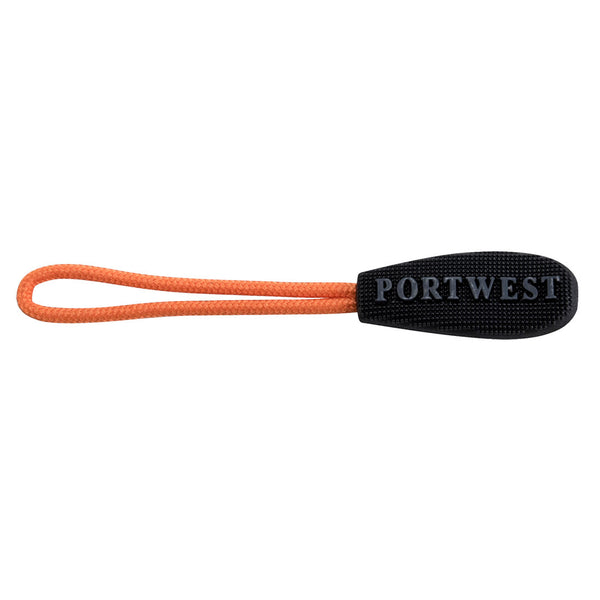 Orange Portwest T900 replaceable zip pullers.