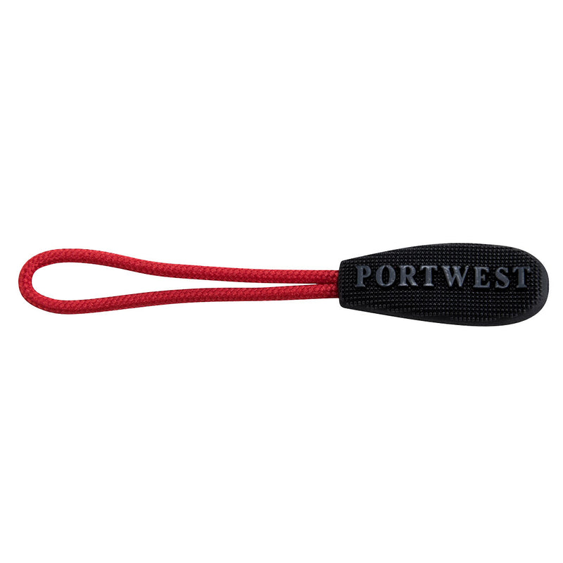 Red Portwest T900 replaceable zip pullers.