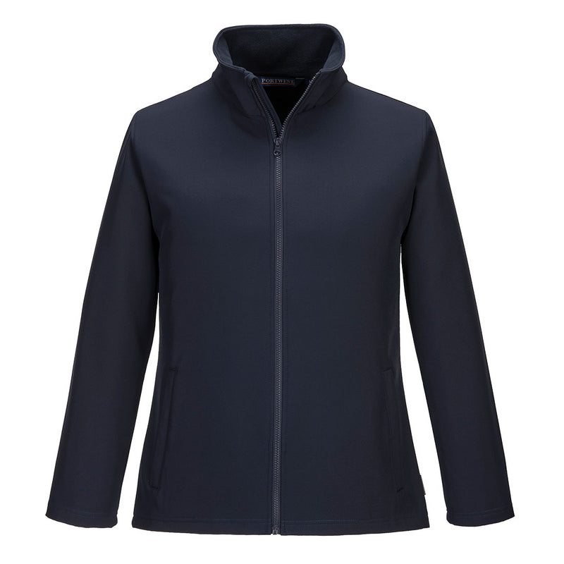 Navy blue industrial jacket with zip front and high-visibility stripes