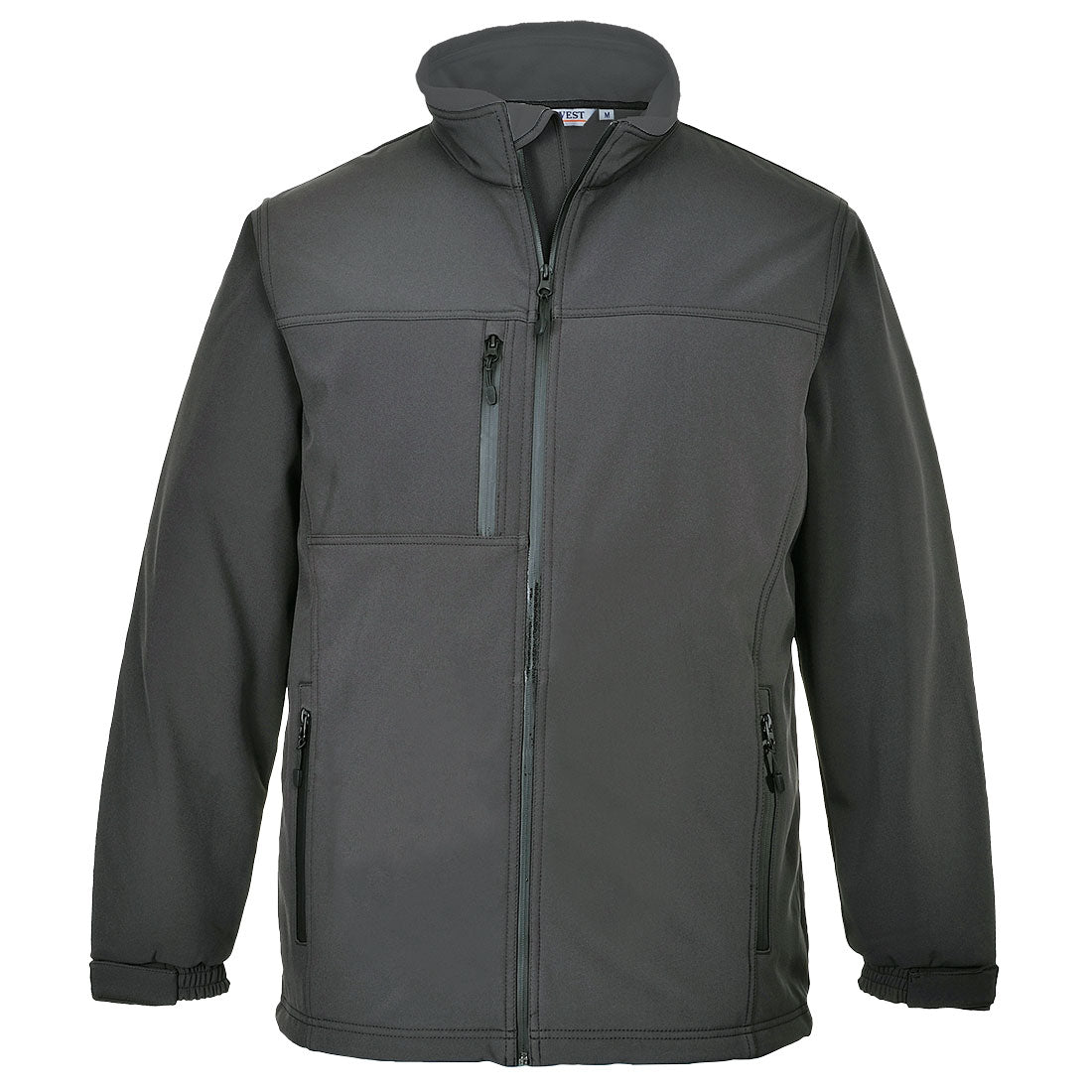 Grey-red Portwest TK50 3L breathable softshell jacket with micro-polar fleece lining and adjustable hook-and-loop cuffs