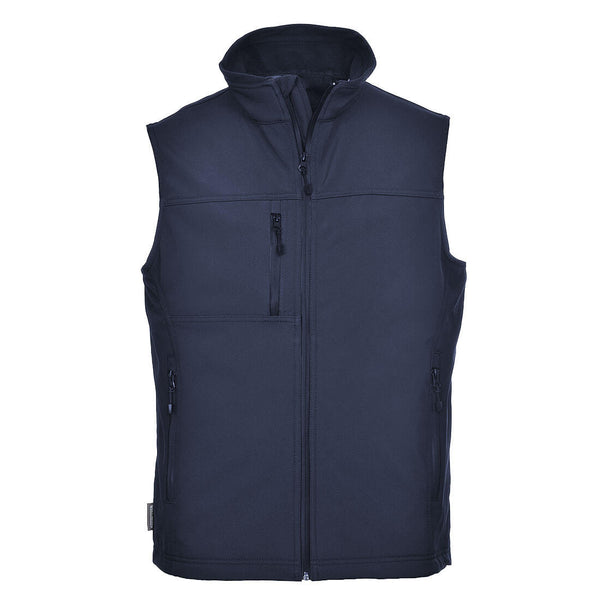 Navy Portwest TK51 3L softshell bodywarmer vest with micro-polar fleece lining and zip pockets portwest.