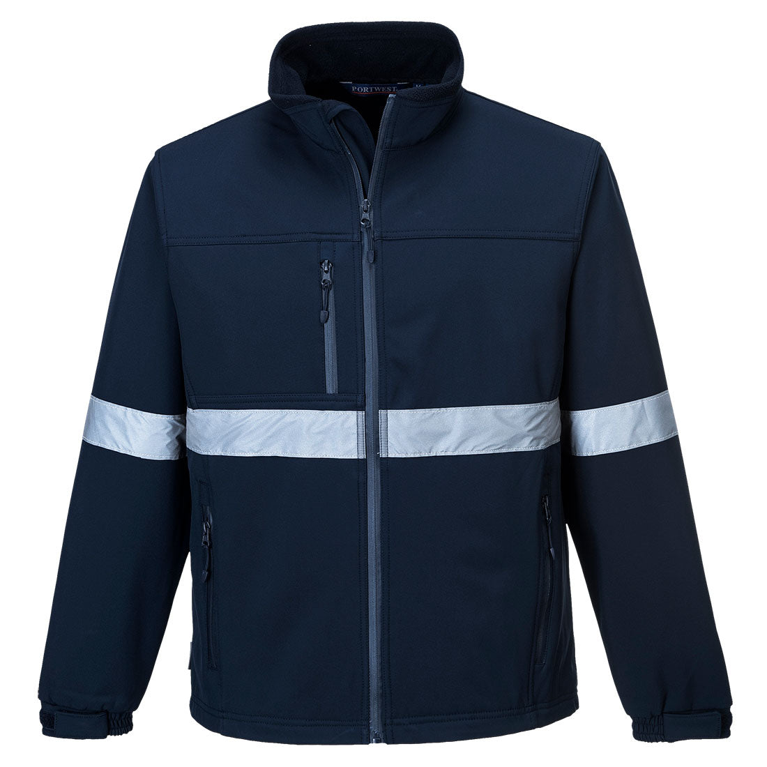 Portwest TK54 IONA 3L softshell jacket in navy with reflective tape and fleece lining
