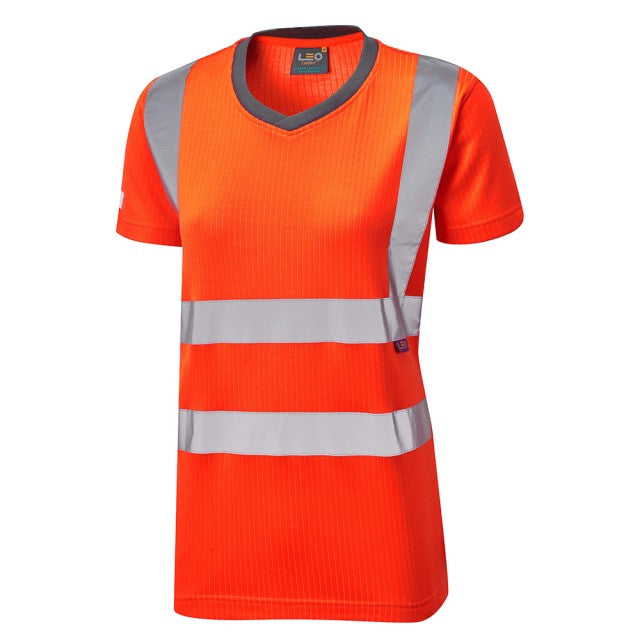 High-visibility women's orange T-shirt by Leo Workwear
