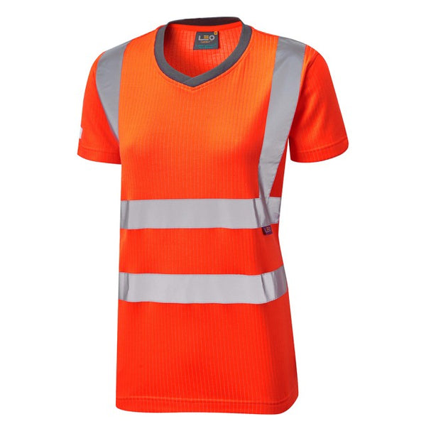 High-visibility women's orange T-shirt by Leo Workwear