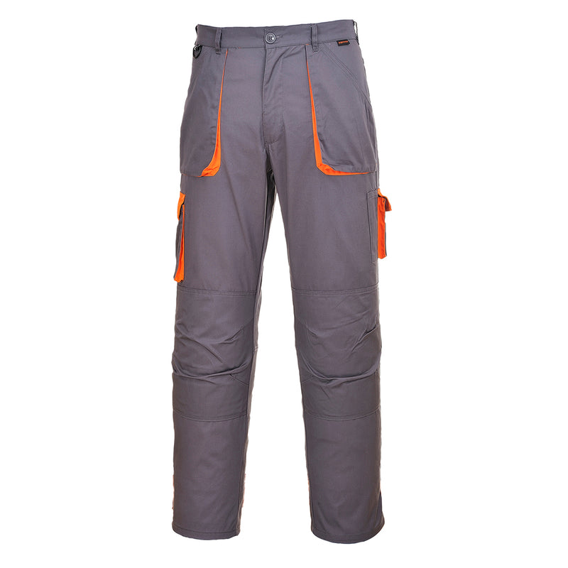 Portwest Texo Contrast grey tall work trousers with elastic waistband