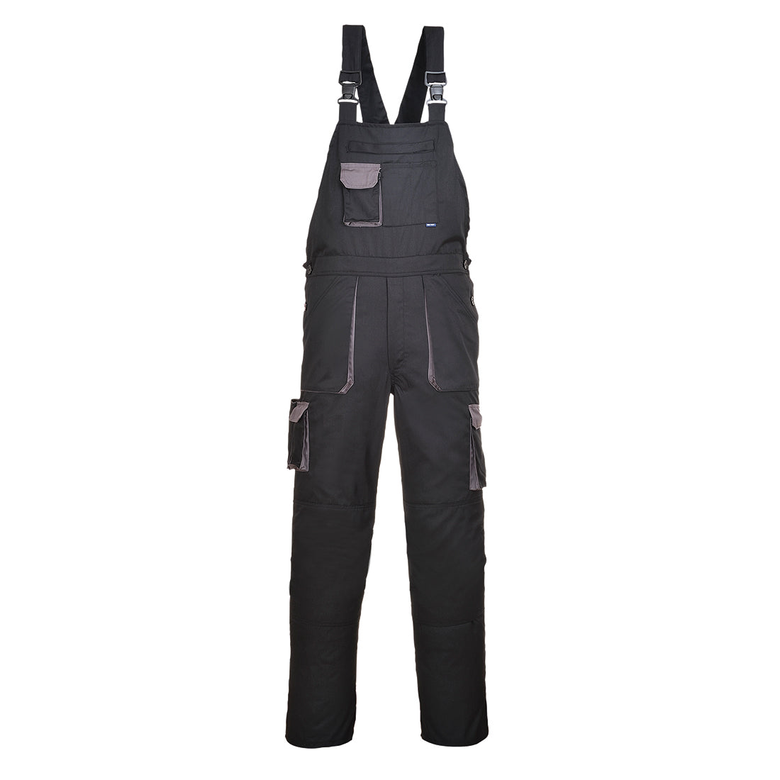 Portwest Texo Contrast Bib and Brace (TX12) in grey with black contrast panels for durability.