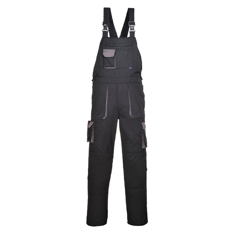 Portwest Texo Contrast Bib and Brace (TX12) in grey with black contrast panels for durability.