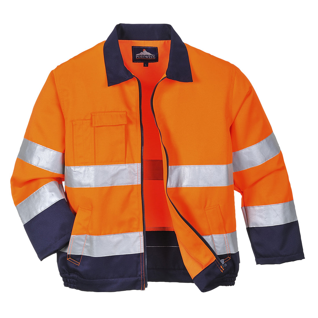 Navy Portwest anti-static coverall with Hi-Vis tape