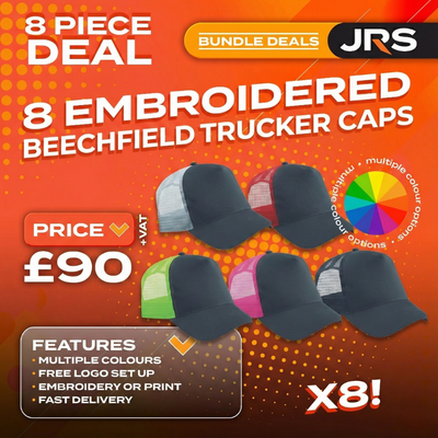 8x Beechfield Embroidered/Printed Trucker Caps Bundle with Company Logo