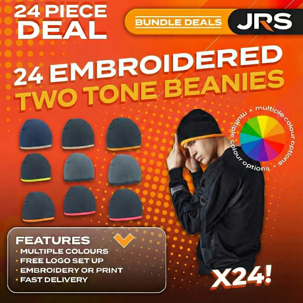 24x Two-Tone Embroidered Beanie Hats with Company Logo