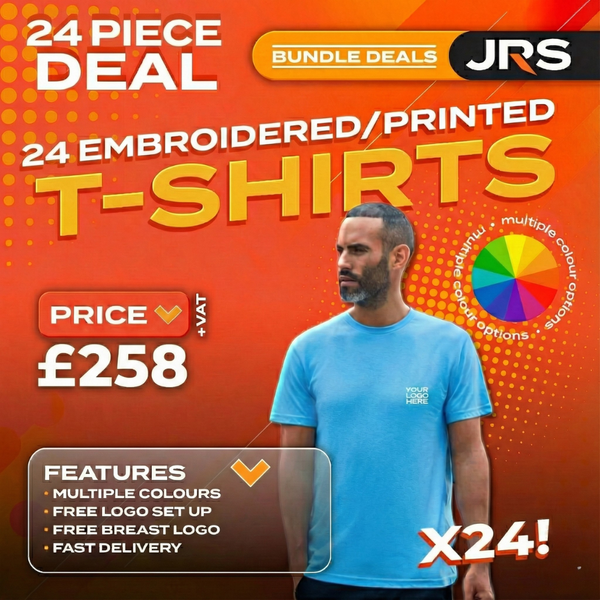 24 Personalised Embroidered Work T-Shirts with Free Logo