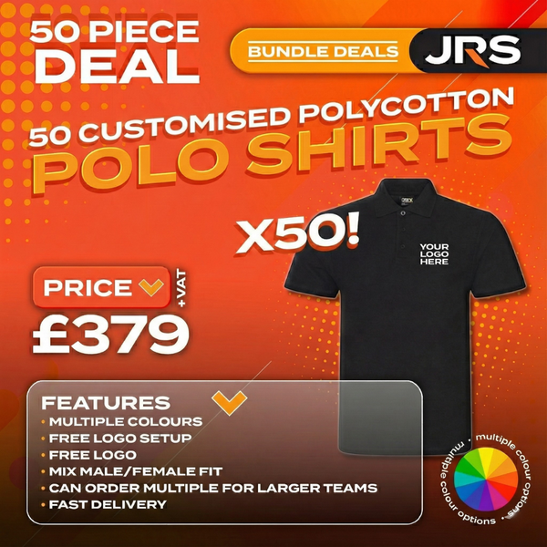 50x Personalised Embroidered Work Polo Shirts with Free Logo