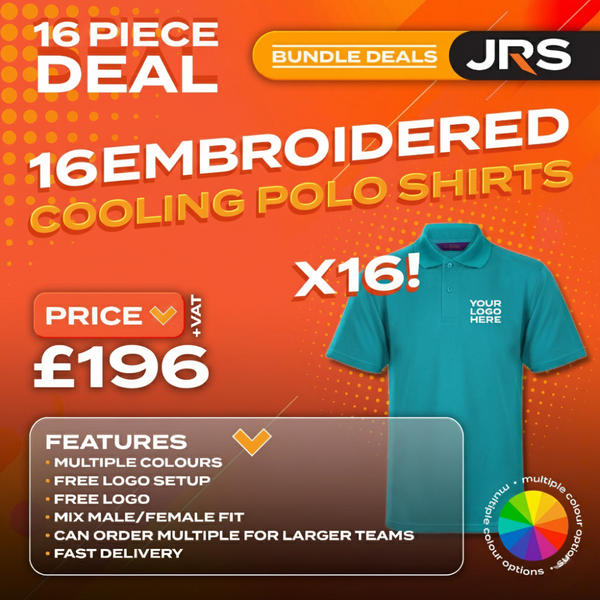 16 Personalised Embroidered/Printed Cooling Polo Shirts