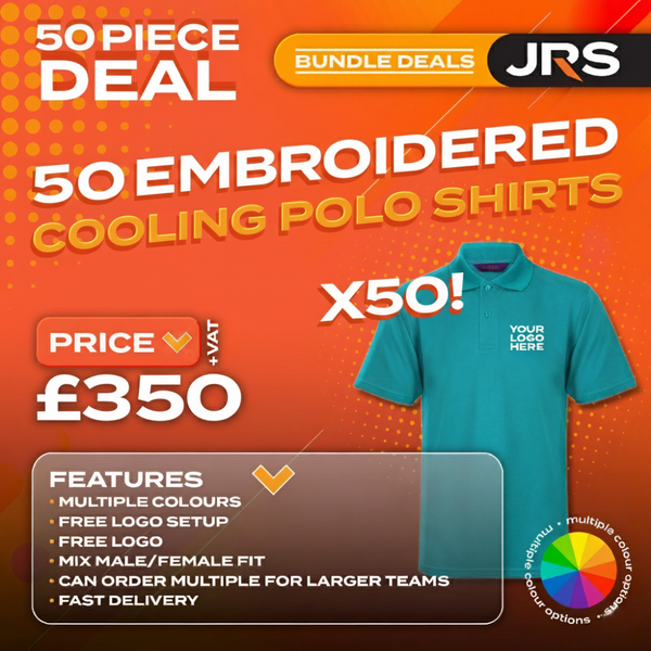 50 Personalised Embroidered/Printed Cooling Polo Shirts