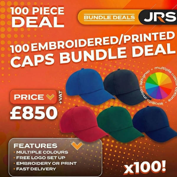 100x Embroidered/Printed Caps Bundle Deal with Free Company/Club Logo