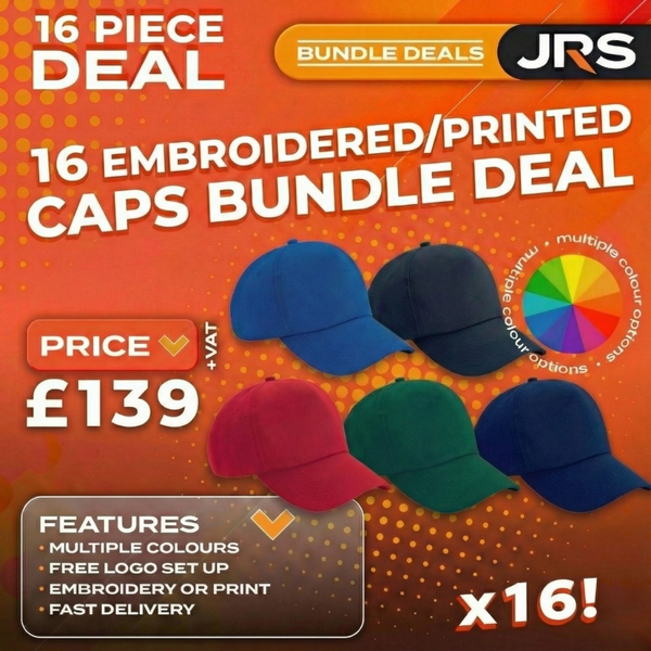16x Embroidered/Printed Caps Bundle Deal with Free Company/Club Logo