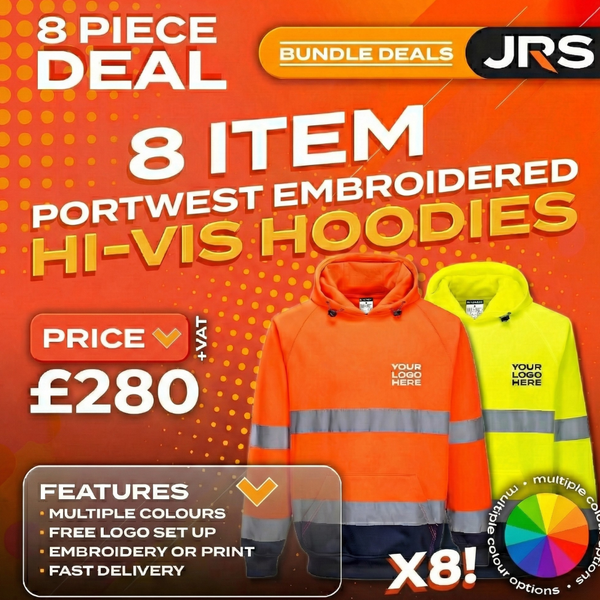 8x Portwest Embroidered/Printed Hi-Vis Hoodies Bundle Deal
